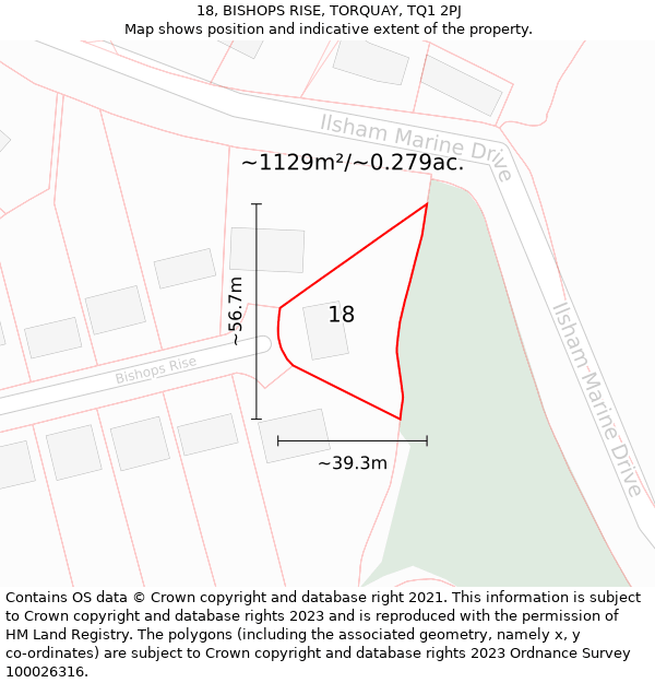 18, BISHOPS RISE, TORQUAY, TQ1 2PJ: Plot and title map