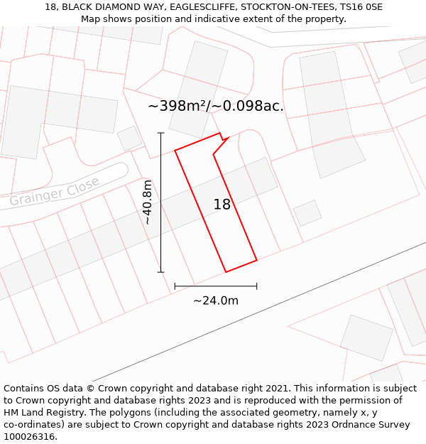 18, BLACK DIAMOND WAY, EAGLESCLIFFE, STOCKTON-ON-TEES, TS16 0SE: Plot and title map