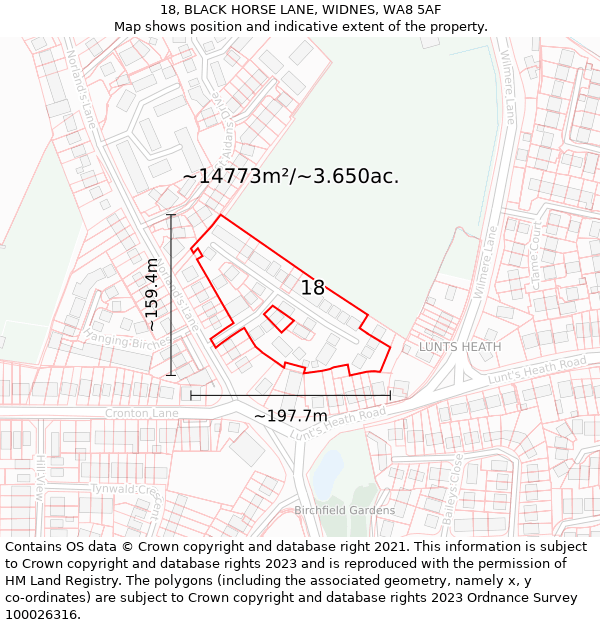 18, BLACK HORSE LANE, WIDNES, WA8 5AF: Plot and title map