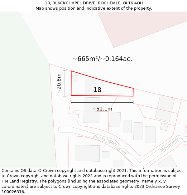 18, BLACKCHAPEL DRIVE, ROCHDALE, OL16 4QU: Plot and title map