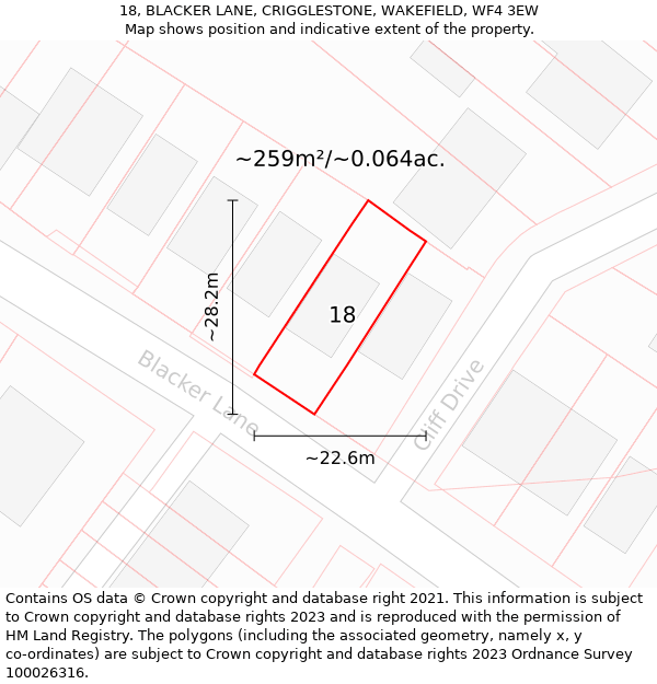 18, BLACKER LANE, CRIGGLESTONE, WAKEFIELD, WF4 3EW: Plot and title map