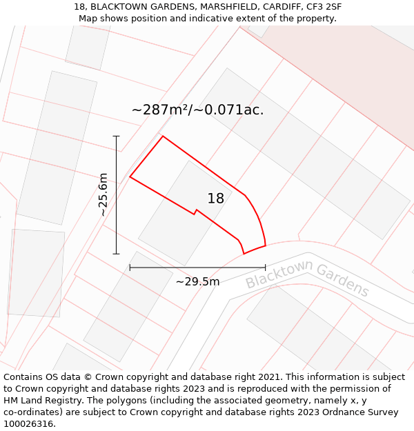 18, BLACKTOWN GARDENS, MARSHFIELD, CARDIFF, CF3 2SF: Plot and title map