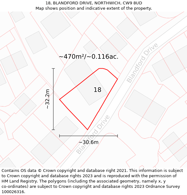 18, BLANDFORD DRIVE, NORTHWICH, CW9 8UD: Plot and title map