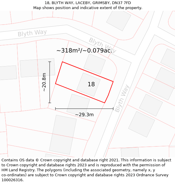 18, BLYTH WAY, LACEBY, GRIMSBY, DN37 7FD: Plot and title map