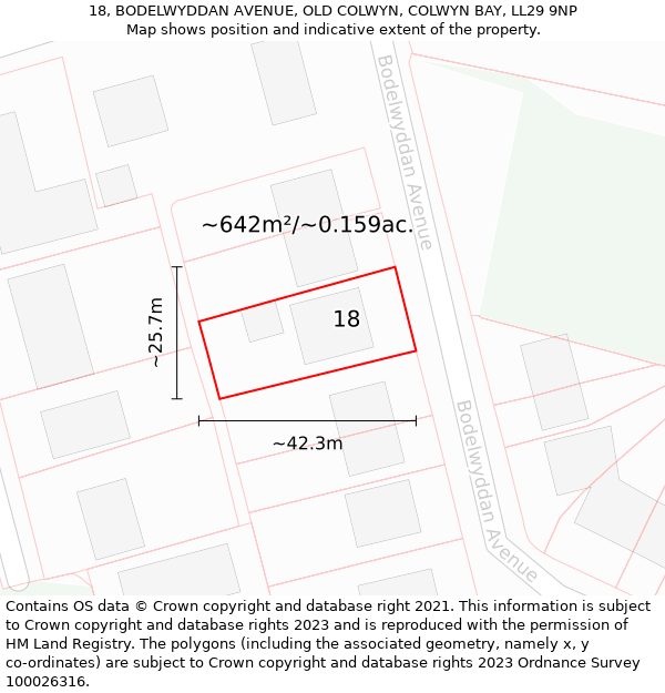 18, BODELWYDDAN AVENUE, OLD COLWYN, COLWYN BAY, LL29 9NP: Plot and title map