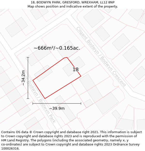 18, BODWYN PARK, GRESFORD, WREXHAM, LL12 8NP: Plot and title map