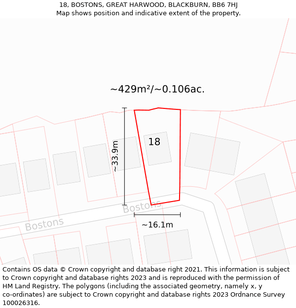 18, BOSTONS, GREAT HARWOOD, BLACKBURN, BB6 7HJ: Plot and title map