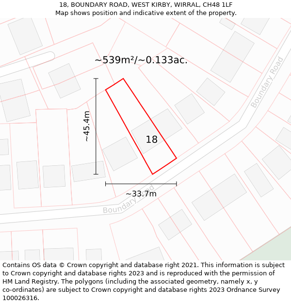 18, BOUNDARY ROAD, WEST KIRBY, WIRRAL, CH48 1LF: Plot and title map