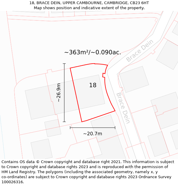 18, BRACE DEIN, UPPER CAMBOURNE, CAMBRIDGE, CB23 6HT: Plot and title map