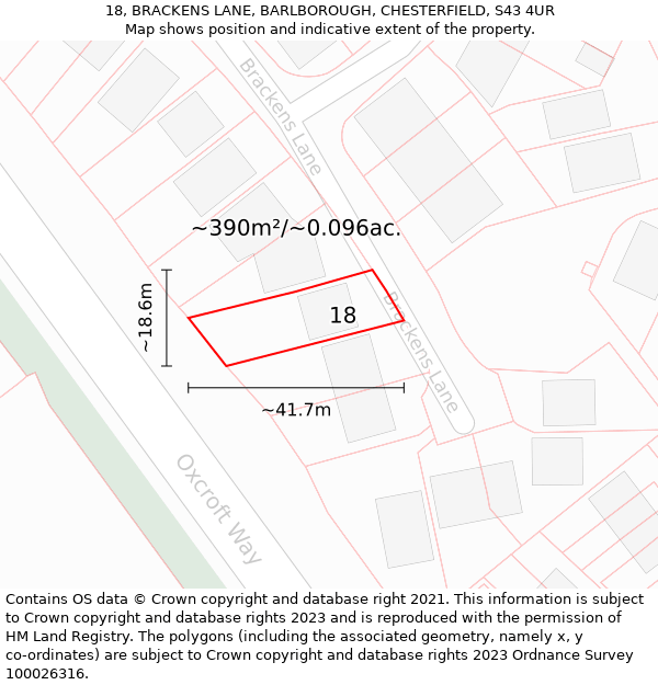 18, BRACKENS LANE, BARLBOROUGH, CHESTERFIELD, S43 4UR: Plot and title map