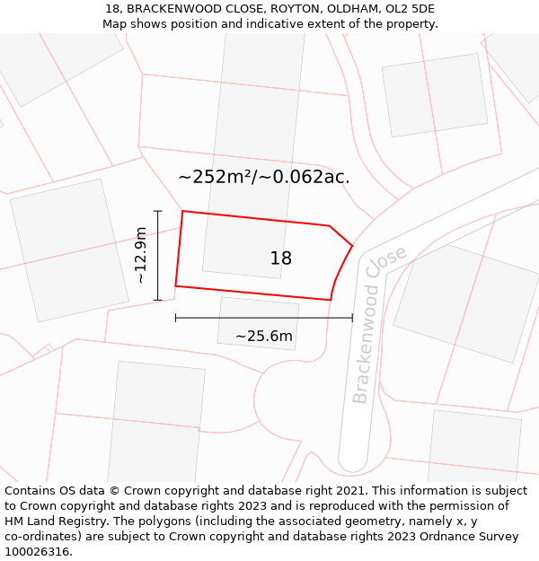 18, BRACKENWOOD CLOSE, ROYTON, OLDHAM, OL2 5DE: Plot and title map