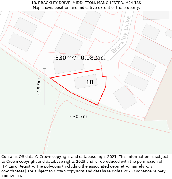 18, BRACKLEY DRIVE, MIDDLETON, MANCHESTER, M24 1SS: Plot and title map