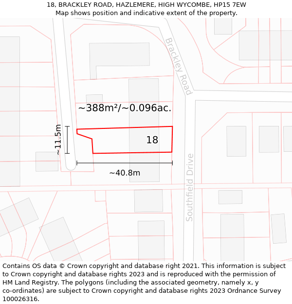 18, BRACKLEY ROAD, HAZLEMERE, HIGH WYCOMBE, HP15 7EW: Plot and title map