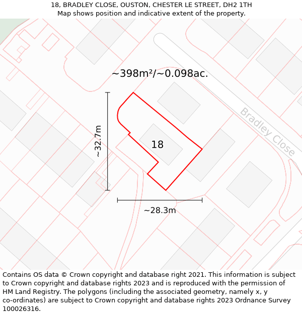 18, BRADLEY CLOSE, OUSTON, CHESTER LE STREET, DH2 1TH: Plot and title map