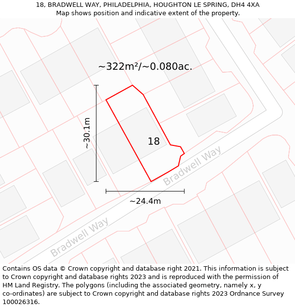 18, BRADWELL WAY, PHILADELPHIA, HOUGHTON LE SPRING, DH4 4XA: Plot and title map