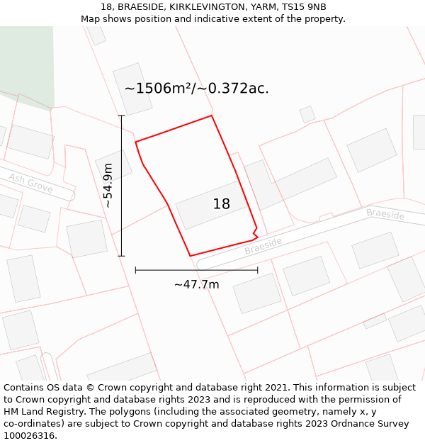 18, BRAESIDE, KIRKLEVINGTON, YARM, TS15 9NB: Plot and title map