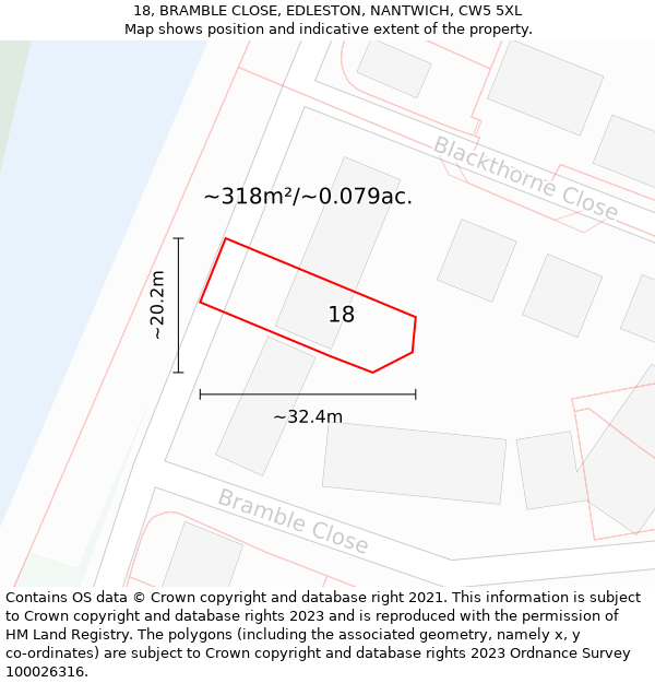 18, BRAMBLE CLOSE, EDLESTON, NANTWICH, CW5 5XL: Plot and title map