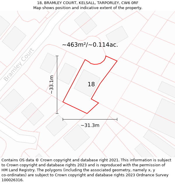 18, BRAMLEY COURT, KELSALL, TARPORLEY, CW6 0RF: Plot and title map