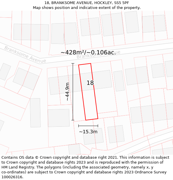 18, BRANKSOME AVENUE, HOCKLEY, SS5 5PF: Plot and title map