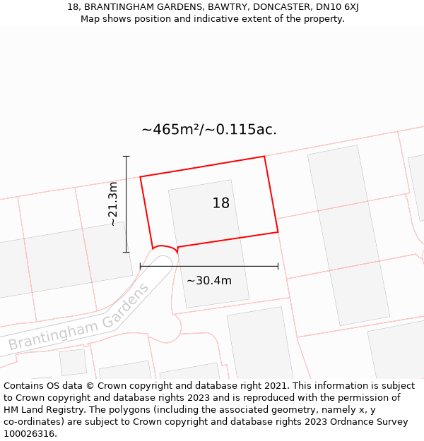 18, BRANTINGHAM GARDENS, BAWTRY, DONCASTER, DN10 6XJ: Plot and title map