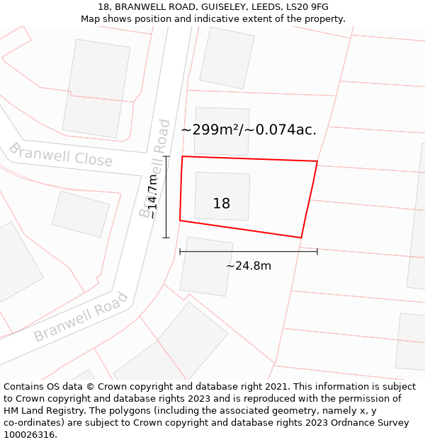 18, BRANWELL ROAD, GUISELEY, LEEDS, LS20 9FG: Plot and title map