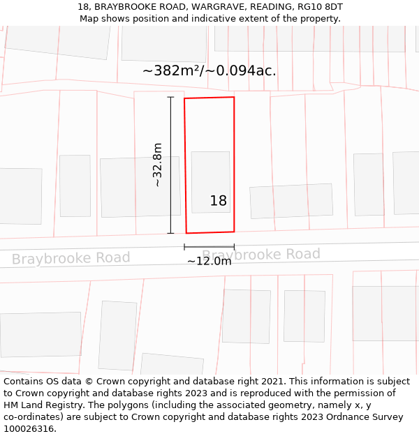 18, BRAYBROOKE ROAD, WARGRAVE, READING, RG10 8DT: Plot and title map