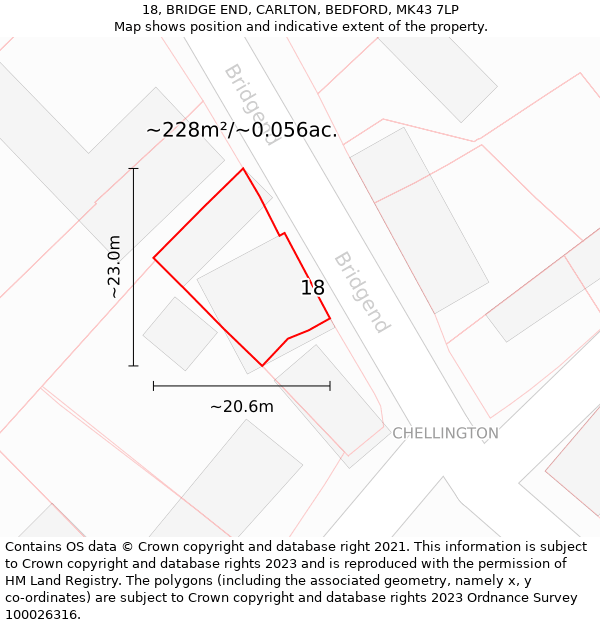 18, BRIDGE END, CARLTON, BEDFORD, MK43 7LP: Plot and title map