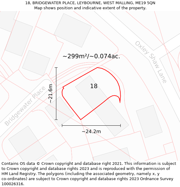 18, BRIDGEWATER PLACE, LEYBOURNE, WEST MALLING, ME19 5QN: Plot and title map