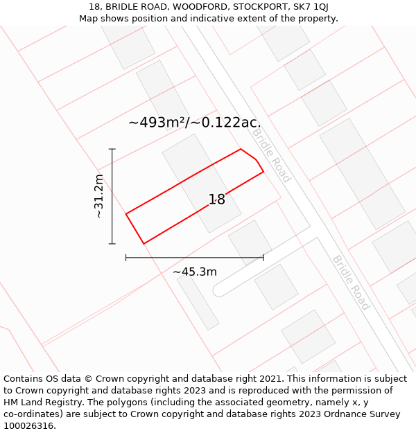 18, BRIDLE ROAD, WOODFORD, STOCKPORT, SK7 1QJ: Plot and title map