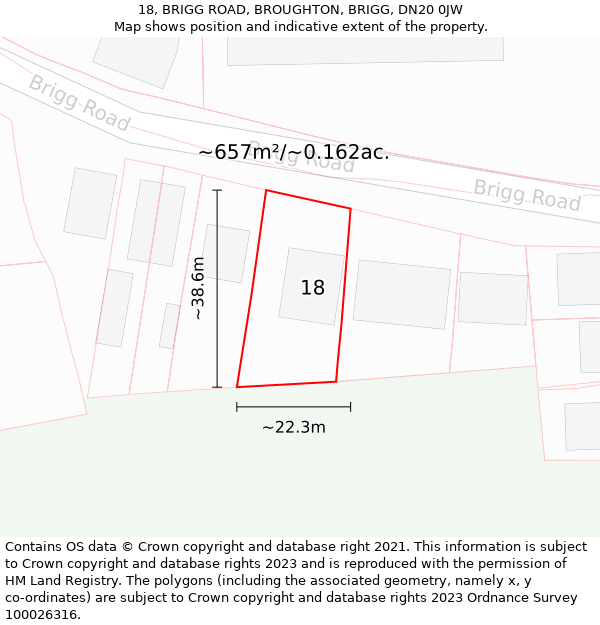 18, BRIGG ROAD, BROUGHTON, BRIGG, DN20 0JW: Plot and title map