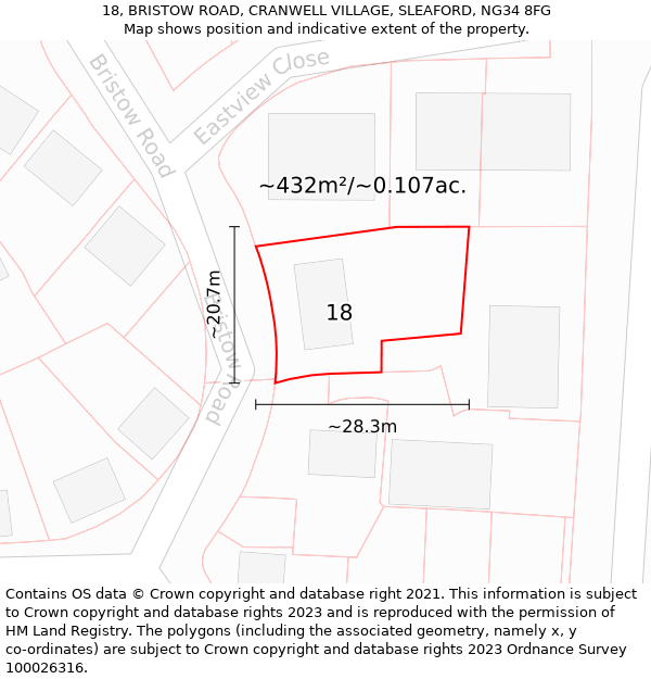 18, BRISTOW ROAD, CRANWELL VILLAGE, SLEAFORD, NG34 8FG: Plot and title map