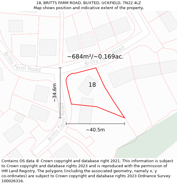 18, BRITTS FARM ROAD, BUXTED, UCKFIELD, TN22 4LZ: Plot and title map