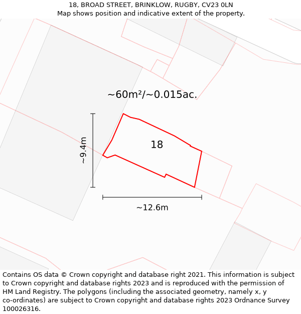 18, BROAD STREET, BRINKLOW, RUGBY, CV23 0LN: Plot and title map