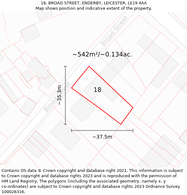 18, BROAD STREET, ENDERBY, LEICESTER, LE19 4AA: Plot and title map