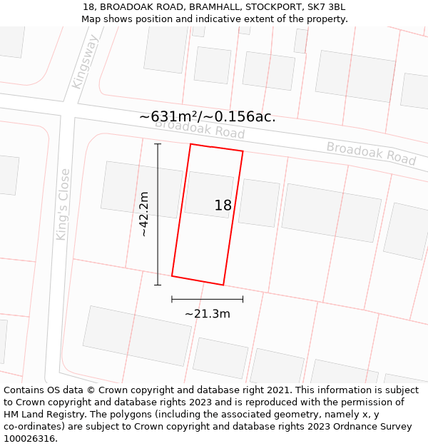 18, BROADOAK ROAD, BRAMHALL, STOCKPORT, SK7 3BL: Plot and title map