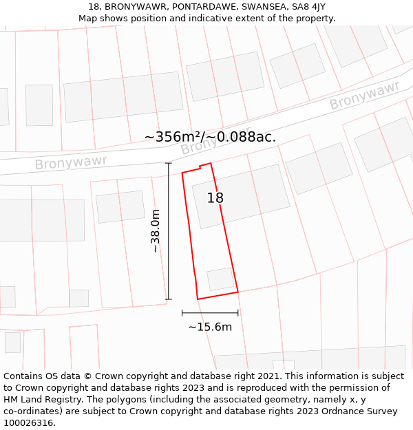 18, BRONYWAWR, PONTARDAWE, SWANSEA, SA8 4JY: Plot and title map