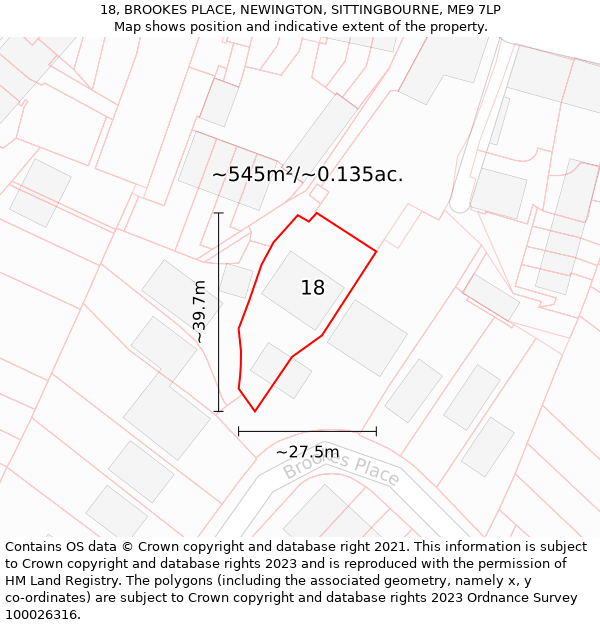 18, BROOKES PLACE, NEWINGTON, SITTINGBOURNE, ME9 7LP: Plot and title map