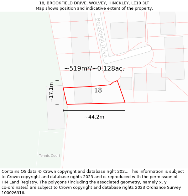 18, BROOKFIELD DRIVE, WOLVEY, HINCKLEY, LE10 3LT: Plot and title map