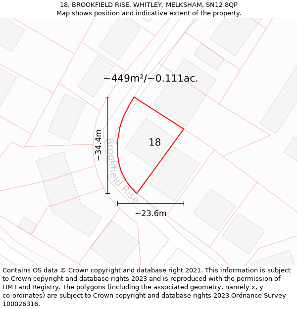 18, BROOKFIELD RISE, WHITLEY, MELKSHAM, SN12 8QP: Plot and title map