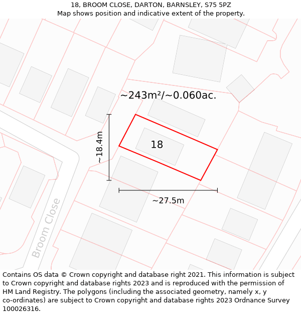 18, BROOM CLOSE, DARTON, BARNSLEY, S75 5PZ: Plot and title map