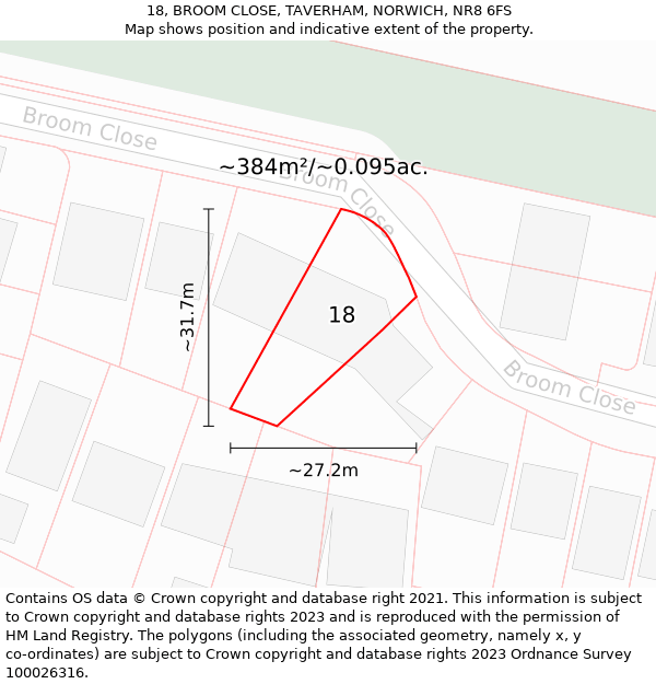 18, BROOM CLOSE, TAVERHAM, NORWICH, NR8 6FS: Plot and title map