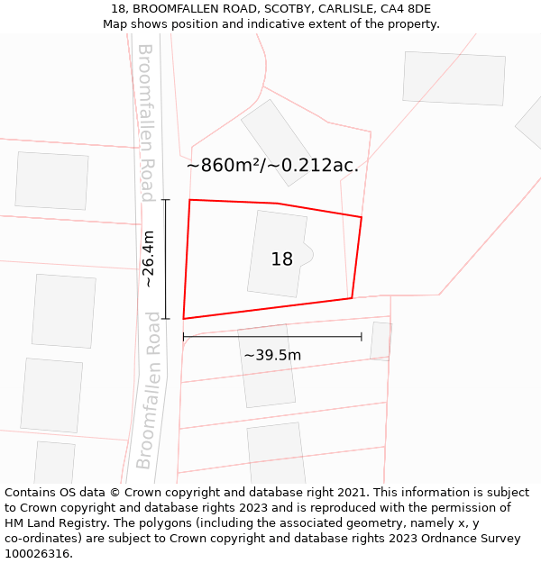 18, BROOMFALLEN ROAD, SCOTBY, CARLISLE, CA4 8DE: Plot and title map