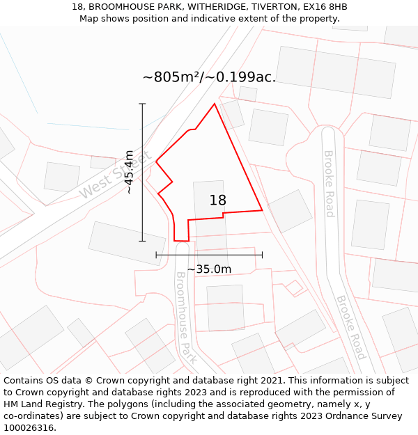 18, BROOMHOUSE PARK, WITHERIDGE, TIVERTON, EX16 8HB: Plot and title map