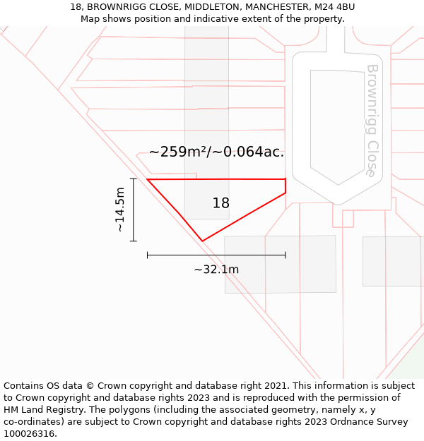 18, BROWNRIGG CLOSE, MIDDLETON, MANCHESTER, M24 4BU: Plot and title map