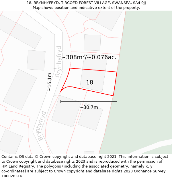 18, BRYNHYFRYD, TIRCOED FOREST VILLAGE, SWANSEA, SA4 9JJ: Plot and title map