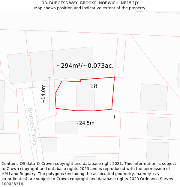 18, BURGESS WAY, BROOKE, NORWICH, NR15 1JY: Plot and title map