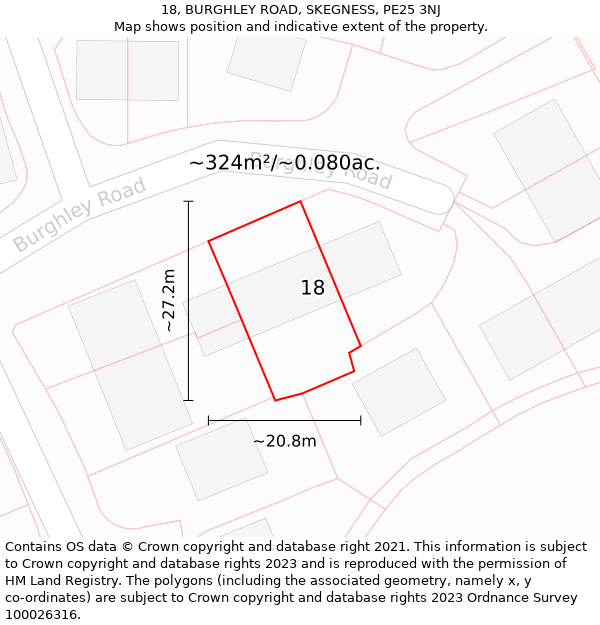 18, BURGHLEY ROAD, SKEGNESS, PE25 3NJ: Plot and title map