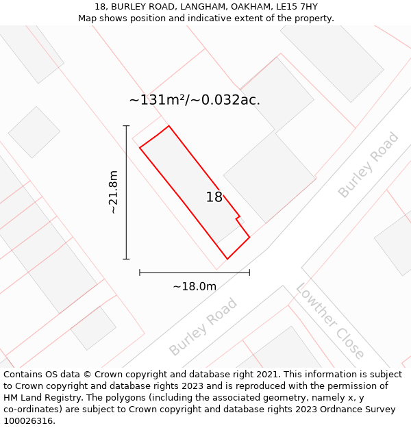 18, BURLEY ROAD, LANGHAM, OAKHAM, LE15 7HY: Plot and title map