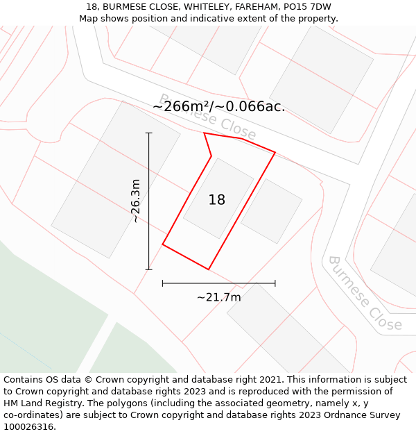 18, BURMESE CLOSE, WHITELEY, FAREHAM, PO15 7DW: Plot and title map