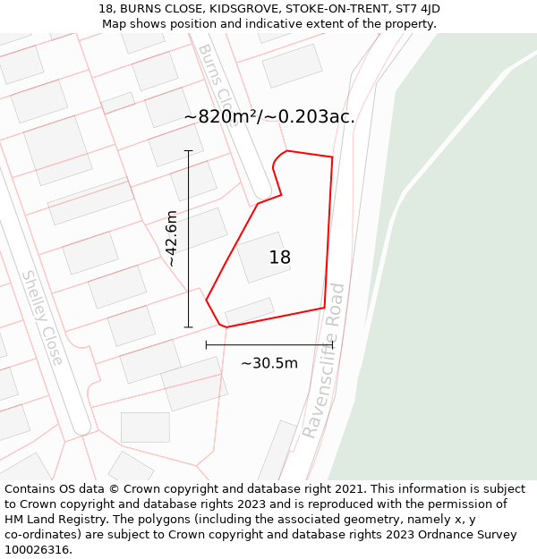 18, BURNS CLOSE, KIDSGROVE, STOKE-ON-TRENT, ST7 4JD: Plot and title map